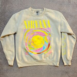 NIRVANA Yellow and Pink Graphic Crewneck Sweater